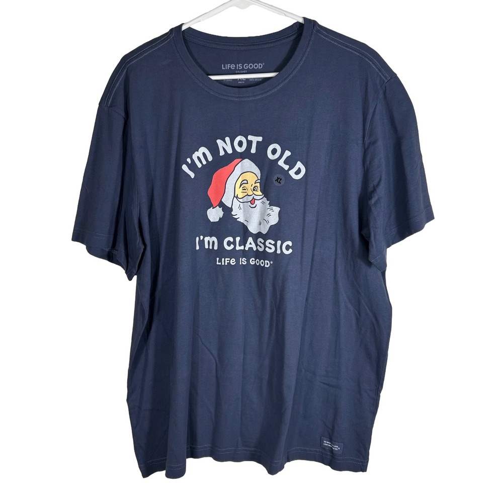 NWOT Life is Good Mens XL Crusher Tee Navy‎ Blue Santa I'm Not Old I'm Classic